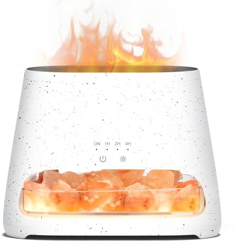 SALKING 2-in-1 Humidificador Aceites Esenciales & Lámpara de Sal del Himalaya Natural, Difusor Ultrasonico de Aceite Esenciales con 3 Brillos, Lámpara de Terapia de Sal, 150 ml, Puntitos Grises
