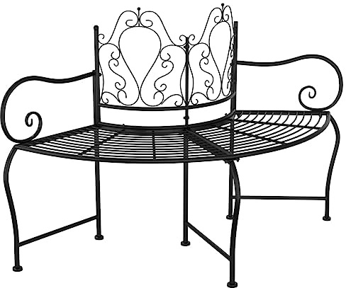 WHOPBXGAD Panchina per Albero 150 cm Nera in Acciaio Resistente alle Intemperie, Design Semicircolare per Giardino, Patio e Cortile, Seduta con Capacità 110 kg