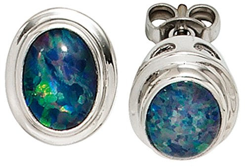 Jobo Damen-Ohrstecker aus 14 Karat 585 Weißgold mit Opal Oval