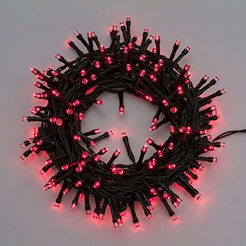 Catena 12,5 m, 300 led rossi, con giochi di luce, cavo verde, EX Best Value, luci di Natale, luci per l'albero di Natale, luci rosse