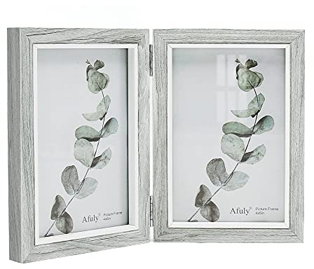 Afuly 10x15 Cornice Foto Grigio Bianco Doppio Legno per 2 Foto Collage Decorazione Shabby Moderna Regalo per Animali Domestici di Famiglia