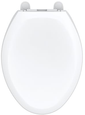 Gerber Universal Elongated Toilet Seat with Cover, Soft Close, Top Mount, Easy Install, Heavy-Duty Plastic, Adjustable Fit for Standard Elongated Toilets, Fade-Resistant, White G0099849