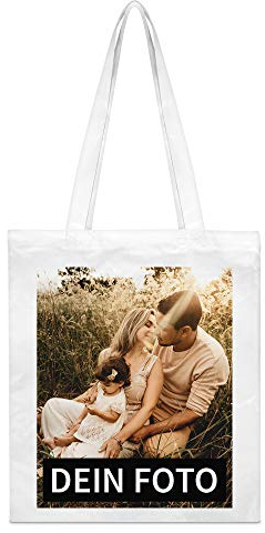PhotoFancy - Stofftasche mit Foto selbst gestalten -Jutebeutel mit eigenem Motiv personalisieren und bedrucken - Farbe: Weiß