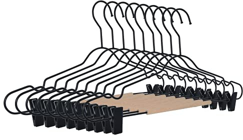 Klädgalge byxhängare 10 stycken rockhängare byxhängare klämhängare trä metall svart 43 cm