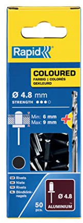 Rapid Remaches de Aluminio de Gran Resistencia, Gris Antracita, Ø4,8 x 12 mm - Remaches de 4 mm para Canalones, Tuberías y Chapa Metálica - Incluye Taladro - 50 Unidades, Embalaje de Cartón (5001470)