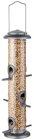 iBorn Metal Bird Feeders Silver Wild Bird Feeder for Outdoors Hanging All Metal Silver Finishing 15 Inch 6 Port(Seed is not Included)