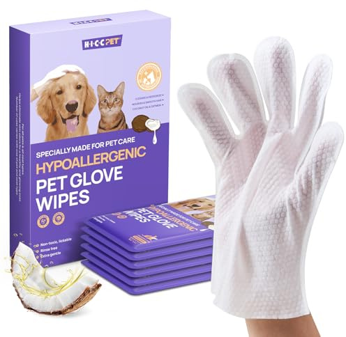 HICC PET Cleaning & Deodorizing Bath Wipes for Dogs and Cats, Hypoallergenic Nourish Fur Coconut Oil Dog Grooming Wipes, Puppy Bathing Gloves Wipes for Daily and Traveling