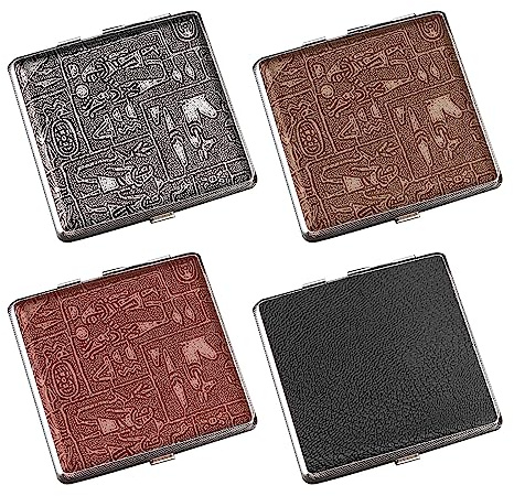 Etui Cigarette 4 Pièces, Boite a Cigarette pour 20 Cigarettes, Boite Cigarette en Cuir Métal, Etui Cigarette pour Femme Homme