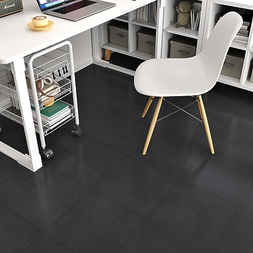 Yullpaper Suelo Vinilo Autoadhesivo Negro y Gris Baldosas Adhesivas Suelo PVC Impermeable Vinilo Suelo Cocina Baño Losetas Autoadhesivas Negro Antideslizante Suelo Laminado Click 4 Piezas, 30 x 30 cm