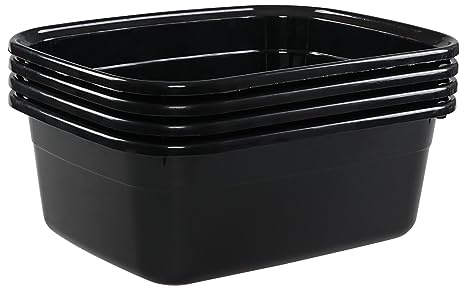 Esdiplot 4-Pack 14 Quart Wash Basin, Multi Purpose Wash Tub, Rectangular Plastic Dish Pan, Black