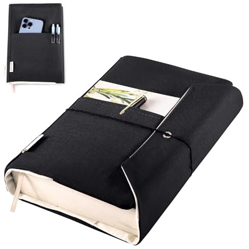 Canvas Book Cover - Washable & Adjustable Covers for Paperback & Hardcover, Pockets for Pen, Book Lovers Gift
