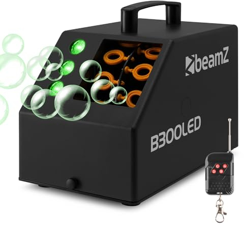 BeamZ B300LED Seifenblasenmaschine mit Fernbedienung, farbigen LED´s, 10.000 Bubbles pro Minute, 25 Watt, Bubble Machine mit Handgriff, Seifenblasen Hochzeit Machine, Luftblasenmaschine, Schwarz