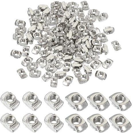 PATIKIL 2020 Series M4 t Nuts, 100pcs t Slot Nut Hammer Head Fastener Nut, Nickel Plated Carbon Steel Nut for Aluminum Profile l Silver