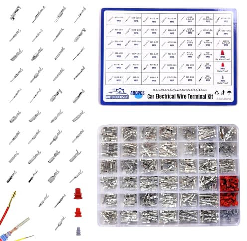 AUTO OCCASION 540Pcs 39 Type Car Electrical Wire Terminal Pin Connector Kit 0.6/1.2/1.5/1.8/2/2.2/2.3/2.5/2.8/3.5/4.8mm Wire Terminal Pin Removal Male Female Crimp Pins Non-Insulated Plug