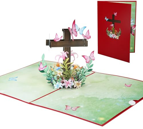 Wasise Easter Cards - Baptism Cards, 3D Pop up Flower Card, Flower Pop Up Gifts, Christening Confirmation, Religious Easter Greeting Card with Flowers, Butterflies, Faith-Based Gifts for Christening,