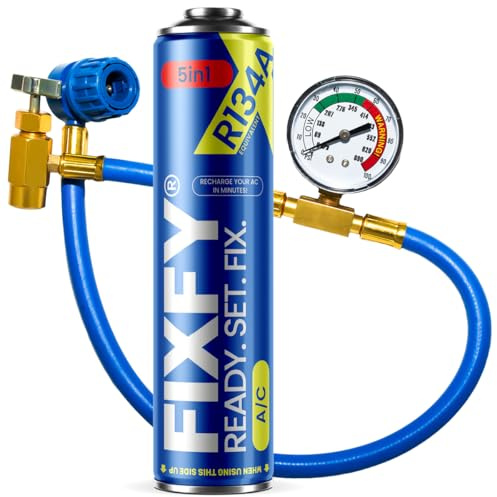 FIXFY 5 en 1, repuesto para refrigerante R134a, con aceite, secador, sellador, gas y tinte UV, set con tubo y manómetro, bote de 500 ml