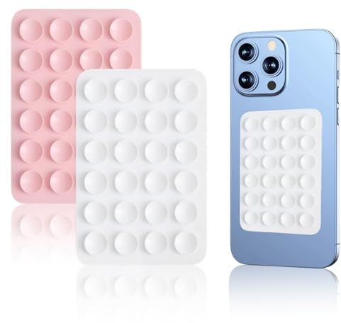 Paket med 2 universella telefonhållare, med sugkoppling, för iPhone, Samsung och mer, självhäftande, antislida, handsfree för selfies, videor och navigering i bilen, inkluderar hållare