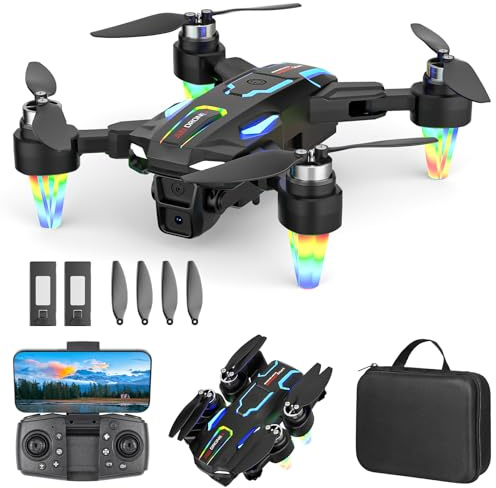 Dron con 2 Cámara 4K HD, GuKKK RC Quadcopter Drone Plegable para Principiantes, 90°Eléctrica ajustable FPV Dron con 2 Baterías y Bolsa Portátil, Juguetes para Niños y Niñas Regalos Navidad