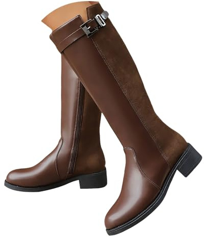 Bottines pour femme en cuir rétro et tendance - Chaussures hautes minimalistes pour fête - Bottines à talon haut antidérapant - Bottes à tige large élégantes sans lacets pour hiver, automne, printemps