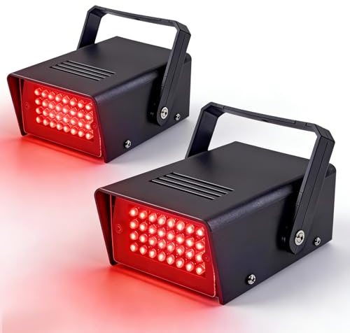 2 Paquetes Mini Luz Estroboscópica con 32 LED Rojo Estroboscopio para Fiestas en Casa, Halloween Luces de Flash para Discoteca