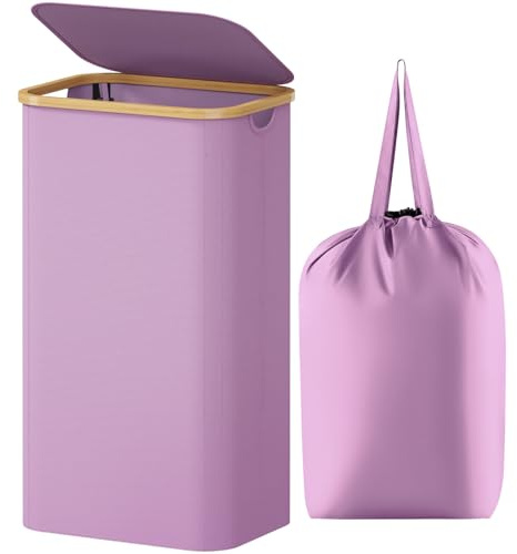 Lifewit 105L Laundry Basket with Lid, Large Foldable, Purple | Laundry Hamper with Removable Laundry Bag, Large Foldable Hamper for Bedroom, Bathroom, Dorm and Laundry Room
