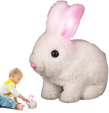 Electronic Hopping Bunny Toy - Interactive Realistic Rabbit Doll With Moving Ears & Nose | Voice Activated Robotic Plush Animal For Kids | Simulated Jumping, Twitching Rabbit Toy