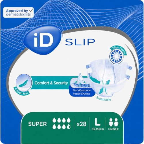iD Slip Super Large All-in-One Incontinence Briefs | 1 Pack of 28 | Incontinence Briefs, All-in-One Incontinence Briefs, Moderate to Heavy Incontinence, Adult Diapers, Incontinence Protection
