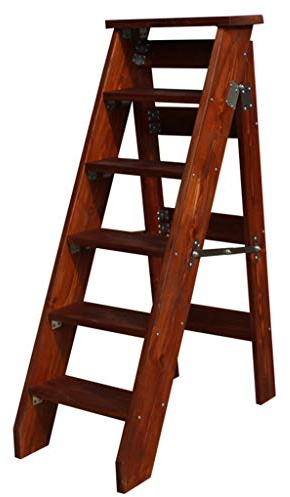 XWZJY Moveable 6 Steps Stepladder Multifunction Wooden Ladder Stool Folding Stairs Chair for Living Room/Kitchen/Balcony/Courtyard,Height 120cm,Load Bearing 150kg