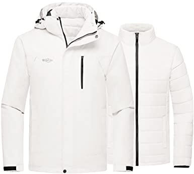wantdo Men's 3-in-1 Snowboard Jackets Waterproof Winter Coat Ivory L