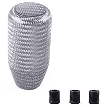 muge racing Carbon Fiber Shift Knob Gear Shifter Knobs with 3 Adapter Most Car Decorations Classic,Sliver-Long