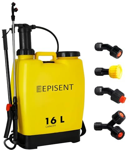 EPISENT Pressure Pump Sprayer – 16L Garden Pressure Sprayer with Adjustable Mist & Jet Nozzle, Carry Strap, 60cm Long Lance, Leakproof Tank – Pump Action Sprayer for Weed Killer, Roof & Patio Cleaning