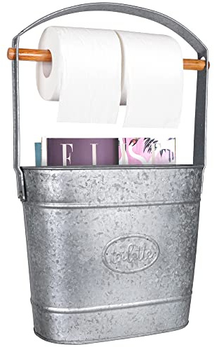 Autumn Alley Farmhouse Toilet Paper Holder - Free Standing With Reserve Storage for Mega Rolls, Magazines - Bathroom Accessories, Galvanized Decor