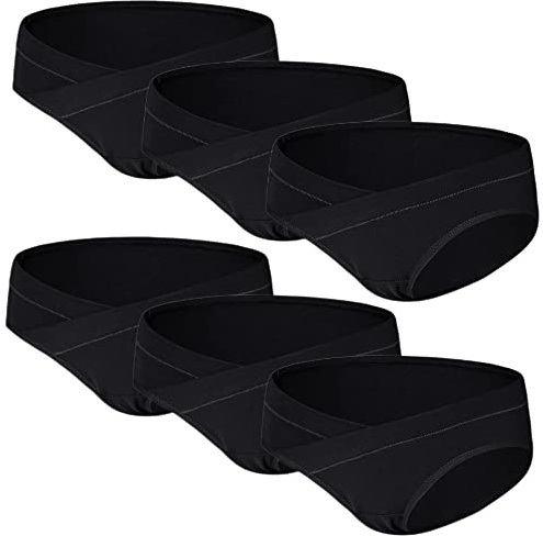 Yintry Women Maternity Panties Breathable Cotton Knickers Ladies Pregnancy Postpartum Underwear 6 Pack (L, 6Black)