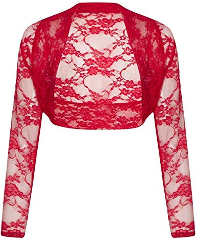 FAIRY TRENDZ Boléro court à manches longues en dentelle florale pour femme, Rouge, 36-38