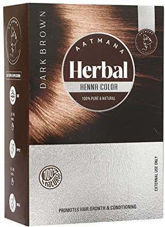 AATMANA Coloration Capillaire Au Henné Brun Foncé À Base De Plantes Avec Bonté De 9 Herbes | Make Hair Soft & Shiner Couleur De Cheveux Naturelle Pour Hommes Et Femmes 100 Gramms