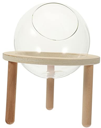 POPETPOP Hamster Bathroom Hamster Sand Bath Container Bath House Sandbox Toilet Bathtub with Wooden Holder Transparent Glass Toilet for Small Animals Pet