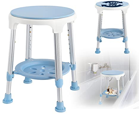 LZQ Duschhocker Drehbar 360° Badhocker für die Duschhocker Höhenverstellbar Duschstuhl Badezimmerhocker Duschhilfe Badsitz Duschsitz für Senioren, Belastbar bis 150 kg