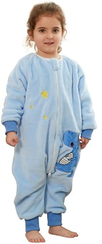 COOKY.D Unisexe Bébé Garçons Filles Flanelle Manches Longues Sacs De Couchage avec Jambes Tout-Petit Triple Fermeture Éclair Bande Dessinée Couverture Portable,Dinosaure 5-6 Ans