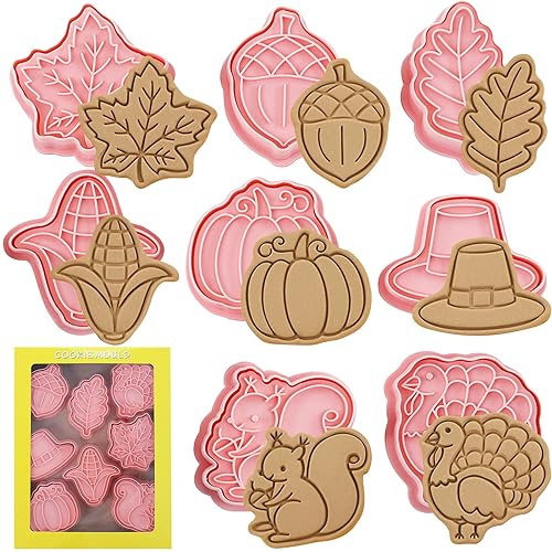 Lot de 8 emporte-pièces pour l'automne - Pour la fête de la récolte - Pour enfants - Citrouille, feuille d'érable, écureuil, hérisson, maïs pour biscuits, fondant