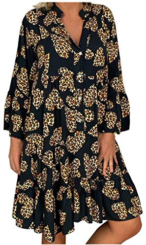 Femmes Coton Lin Chemise Robes boutonnées Col V Robe Tunique Chic Et Elegant Fête Cocktail Mini Shirt Robe sans Manches Imprimé Floral Bohème Grande Taille Pas Cher Mini Jupe De Plage Robe Courte Sexy