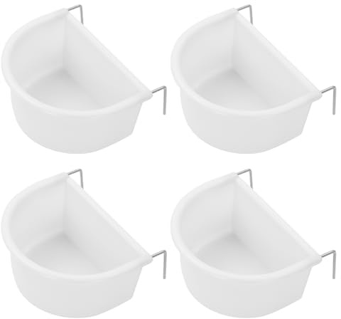 Bird Feeding Dish Cups,4 PCS D-shaped Plastic Bird Food Bowl with Hook Hanging Parrot Food Dispenser Bowl Cup for Pet Parrot Parakeet Cockatiel Budgie Cage Accessories
