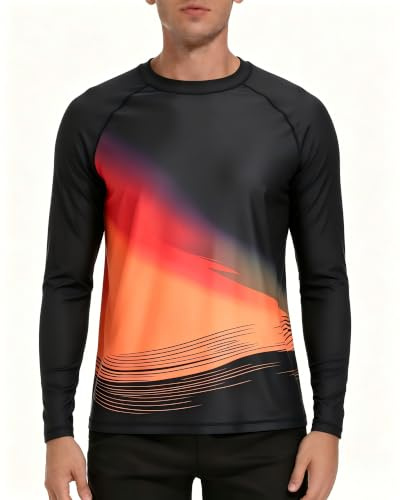 Men's Swim Shirts UPF 50+ Rash Guard Long Sleeve Sun Protection UV Shirt
