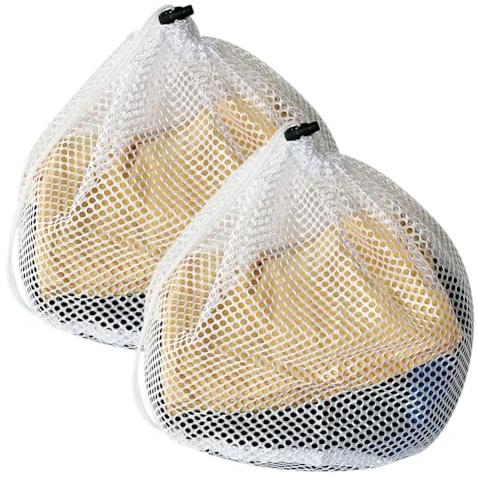 GZSYWZ 2 Pcs Mesh Laundry Bag with Drawstring Linen Portable Bags Washing Machine for Clothes,Bedding,Tablecloths,Curtains (30x40cm)