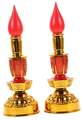 Alipis 2pièces Lampe Bougie LED Rétro Chinoise sans Flamme Sécurisée Décoration Bouddhiste Intérieure pour Autel Et Salon