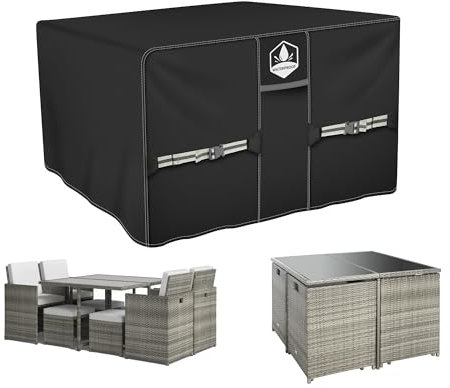 Rimwig Fundas impermeables para muebles de jardín, 110 x 110 x 74 cm, funda para sillas de mesa de ratán para exteriores, Oxford 420D, funda resistente para muebles de patio con cubo de ventilación