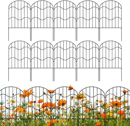 Valla de jardín | 3,x 33 cm x 61 cm, valla de metal estable, 10 separaciones temporales para zonas de mascotas, césped, terraza, parterres, jardín, paisajismo, eventos