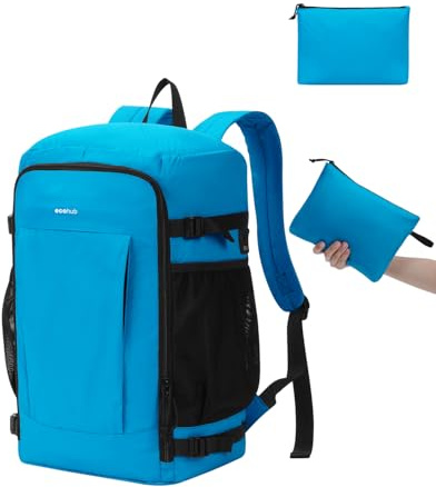 ECOHUB für 24L Ryanair Handgepäck 40x30x20, 2 in 1 Faltbarer Rucksack Handgepäck Flugzeug mit Mini-Tasche, Leicht & Reißfest Rucksack 40x30x20, PET-Recycelte Travel Backpack für Herren(Grünblau)