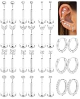 MILACOLATO Threadless Flat Back Earrings for Women Helix Piercing Jewellery Hypoallergenic Surgical Steel Stud Hoop Earrings Push in Nose Stud Labret Conch Cartilage Tragus Medusa Piercing JewelleryBS
