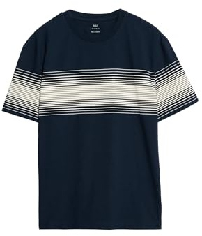 Marks & Spencer Camiseta 100% algodón de Rayas en el Pecho y Cuello Redondo