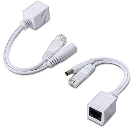 kwmobile Set 2 Cavi Power Over Ethernet - Adattatore Poe Alimentazione e Dati su Un Singolo Cavo - Splitter iniettore per reti Telefono IP Telecamera